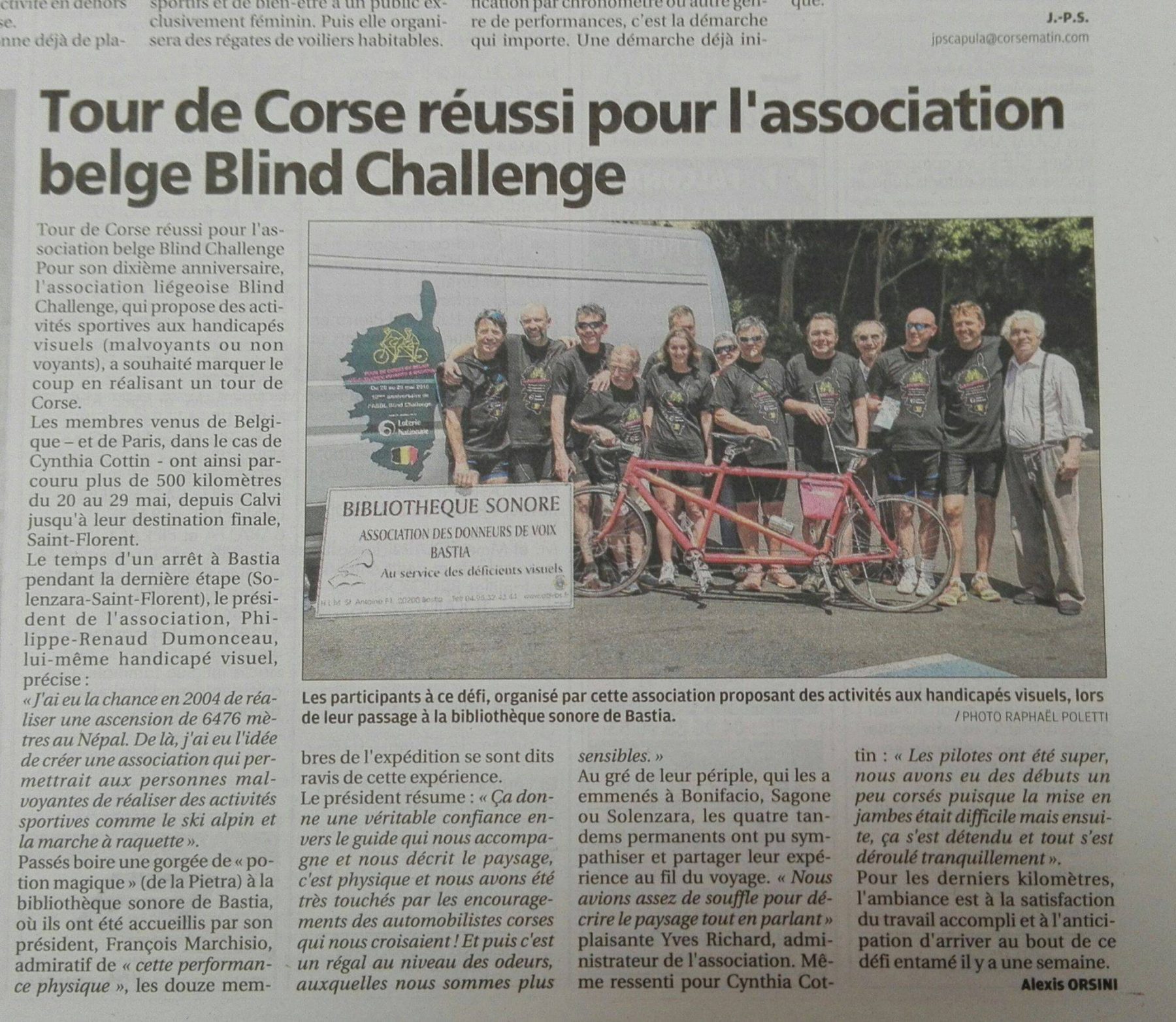 Tour de Corse 2016 en tandem_article de Corse Matin